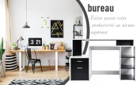 HOMCOM Bureau Multi-Rangements Noir et Blanc(m-10)