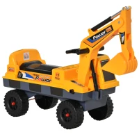 HOMCOM 2 in 1 Ride on Excavator Digger No Power Detachable Digging Bucket and Grab Bucket Music Light for 2-3 Years Old(m-1)