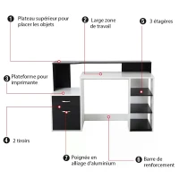 HOMCOM Bureau Multi-Rangements Noir et Blanc(m-7)
