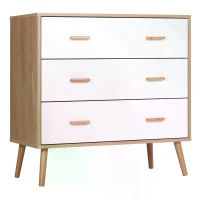 HOMCOM Chest of Drawers with 3 Drawers, Bedroom Cabinet, Storage Organizer for Living Room, White and Natural(m-11)
