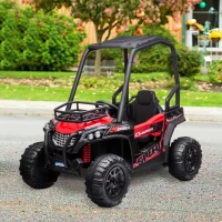 HOMCOM 12V Battery-powered 2 Motors Kids Electric Ride On Car Off-road UTV Toy 3-6 km/h with High Roof Parental Remote Control Music Lights MP3 Suspension Wheels for 3-8 Years Old Red(m-2)