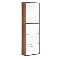 Homcom Armoire à Chaussures Blanc et Marron Foncé 60 x 28 x 189 cm(m-12)