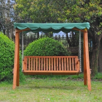 Outsunny 3-Seater Pinewood Swing Chair-Green