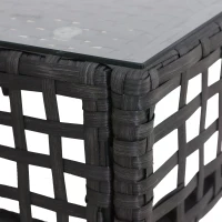 Outsunny Rattan End Table W/Glass-Black(m-9)