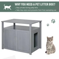 PawHut Wooden Cat Litter Box Enclosure Furniture with Adjustable Interior Wall & Large Tabletop for Nightstand, Grey(m-5)