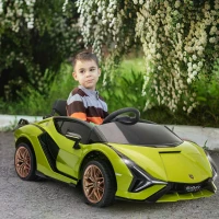 HOMCOM Lamborghini Sian Licensed 12V Kids Electric Ride On Car 2 Motors Toy Car with Remote Control Music Lights MP3 for 3-5 Years Green(m-10)
