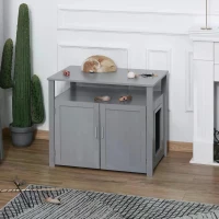 PawHut Wooden Cat Litter Box Enclosure Furniture with Adjustable Interior Wall & Large Tabletop for Nightstand, Grey(m-10)