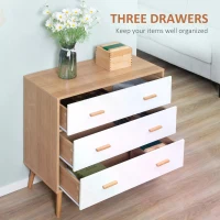 HOMCOM Chest of Drawers with 3 Drawers, Bedroom Cabinet, Storage Organizer for Living Room, White and Natural(m-4)
