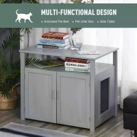 PawHut Wooden Cat Litter Box Enclosure Furniture with Adjustable Interior Wall & Large Tabletop for Nightstand, Grey(m-6)