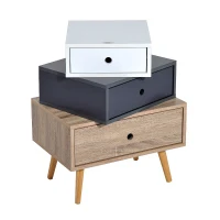 HOMCOM 3-Drawers Particle Board End Table-White/Black/Natural Wood(m-2)