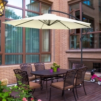 Outsunny 3 m Parasol Garden Sun Umbrella Banana Hanging Rattan Set Umbrella Cantilever - Cream white