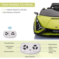 HOMCOM Lamborghini Sian Licensed 12V Kids Electric Ride On Car 2 Motors Toy Car with Remote Control Music Lights MP3 for 3-5 Years Green(m-6)