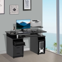 HOMCOM MDF Multi-Level Home Office Workstation Computer Desk with Drawers Black