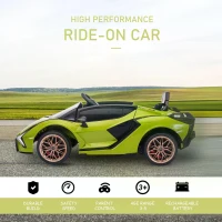 HOMCOM Lamborghini Sian Licensed 12V Kids Electric Ride On Car 2 Motors Toy Car with Remote Control Music Lights MP3 for 3-5 Years Green(m-4)
