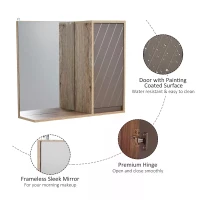HOMCOM Bathroom Mirror Cabinet, Wall-Mounted Bathroom Cabinet with Mirror and Adjustable Inner Shelf,  57L x 14.2W x49.2H cm(m-6)