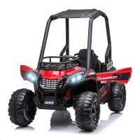 HOMCOM 12V Battery-powered 2 Motors Kids Electric Ride On Car Off-road UTV Toy 3-6 km/h with High Roof Parental Remote Control Music Lights MP3 Suspension Wheels for 3-8 Years Old Red(m-1)