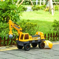 HOMCOM 2 in 1 Ride on Excavator Digger No Power Detachable Digging Bucket and Grab Bucket Music Light for 2-3 Years Old(m-2)