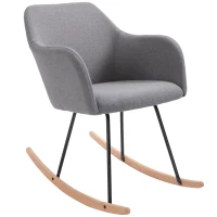 HOMCOM Linen Look Rocking Chair w/ Solid Wood Curved Legs Padded Seat Comfortable High Back Home Furniture Bedroom Living Room Relaxation Seat Dark Grey(m-1)