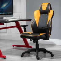 Vinsetto PU Leather Office Swivel Chair w/ Orange Panels Padding High Back Adjustable Height Armrests Wheels Home Gaming Seat Black(m-1)