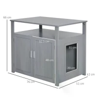 PawHut Wooden Cat Litter Box Enclosure Furniture with Adjustable Interior Wall & Large Tabletop for Nightstand, Grey(m-3)