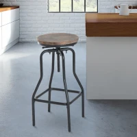 HOMCOM Vintage Industrial Bar Stool Height Adjustable Swivel Chair Metal Foot and Wood Surface (TypeB)(m-1)