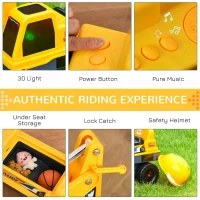 HOMCOM 2 in 1 Ride on Excavator Digger No Power Detachable Digging Bucket and Grab Bucket Music Light for 2-3 Years Old(m-6)