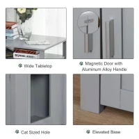 PawHut Wooden Cat Litter Box Enclosure Furniture with Adjustable Interior Wall & Large Tabletop for Nightstand, Grey(m-4)