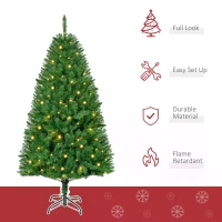 HOMCOM 5FT Christmas Tree Warm White LED Light Holiday Home Decoration, Green(m-4)
