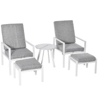 Outsunny 5-Piece Garden Reclining Chair Set Patio Furniture Set with Footstools Coffee Table Cushions, 3-Position Adjustable Backrest, Aluminium Frame(m-1)