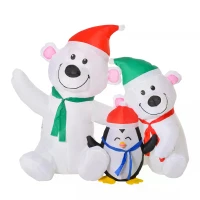 HOMCOM 4ft Christmas Inflatable Decoration with Two Bears and Penguin Light Up Outdoor Blow Up Decorations Xmas Decor for Holiday Party Garden(m-11)