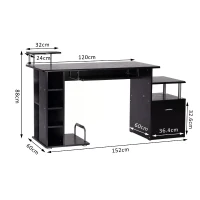 Homcom Bureau pour Ordinateur en Bois Noir 152 x 60 x 88 cm(m-3)