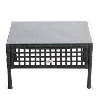 Outsunny Rattan End Table W/Glass-Black(m-2)