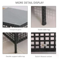 Outsunny Rattan End Table W/Glass-Black(m-5)