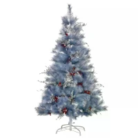 HOMCOM Indoor Christmas Tree Artificial Berry Snow Xmas Decoration with Metal Stand and 222 Tips (5FT(150CM))(m-11)