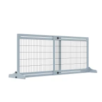 PawHut Freestanding Dog Gate, Foldable Pet Fence, Indoor Wood Barrier, Stair Gate with Support Feet, for Doorway, Hallway, Small and Medium Dogs, 69H x 104-183 cm, Blue-grey(m-1)