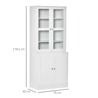 HOMCOM Vitrine para Sala de Estar Estante de Livros com 4 Portas e Prateleiras Superiores com Altura Ajustável Estilo Moderno Multiúso para Cozinha Escritório Dormitório 76x40x178,5 Branco(m-3)