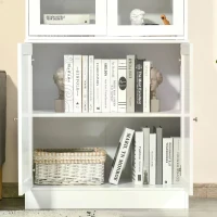 HOMCOM Modern Bookcase with Glass Doors, Display Storage Cabinet with Adjustable Shelves for Living Room, Study, Office, White(m-9)
