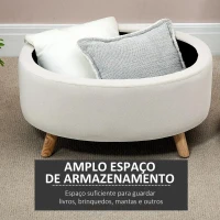 HOMCOM Otomano Puff Estofado em Veludo Acolchoado Banco de Armazenamento com Tampa Removível e Pés de Madeira para Dormitórios Sala de Estar Corredor 71x51,5x42 Bege(m-4)