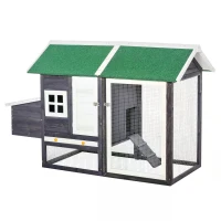 PawHut 170cm Deluxe Chicken Coop Small Animal Habitat Hen House with Outdoor Run Resting  Nesting Box Removable Tray Waterproof Asphalt Roof Lockable Door Grey(m-4)