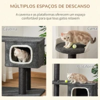 PawHut Árvore para Gatos Torre de Escalada para Gato com Caverna Várias Plataformas e Postes Arranhadores de Sisal Natural Centro de Atividades 70x41x112cm Cinza Escuro(m-5)