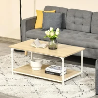 HOMCOM Mesa de Centro para Sala de Estar Moderna Mesa de Centro com Prateleira de Armazenamento Pés Ajustáveis e Estrutura de Aço para Escritório 100x54x45,8cm Natural(m-10)