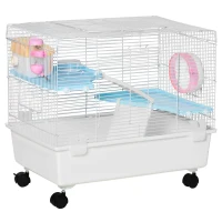 PawHut Gaiola para Hamster Gaiola para Pequenos Roedores com Casa Comedouro Bebedouro Roda de Exercícios Alça e Rodas com Freio 60x35x47cm Branco(m-1)