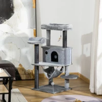 PawHut Árvore Arranhadora para Gatos 48x48x107cm com Caverna de Feltro Desmontável Rede Camas de Felpa Múltiplas Plataformas Poste Arranhador de Sisal e Brinquedos Cinza(m-7)