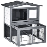 PawHut Coelheira de Exterior de Madeira de 2 Níveis Gaiola para Coelhos e Animais Pequenos com Teto Asfástico Zona Aberta Bandeja Removível e Rampa 101,5x90x100cm Cinza(m-1)
