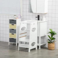 HOMCOM Torre de Aprendizagem de Madeira para Crianças Torre de Aprendizagem Infantil com Altura Ajustável em 3 Posições e Barra de Segurança 40x50x90cm Branco(m-11)