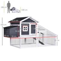 PawHut Galinheiro Exterior de Madeira Gaiola para Galinhas de 2 Níveis com Ninho Zona Aberta Teto Asfáltico Bandeja Removível e Rampa 175,4x95,5x100cm Cinza(m-3)
