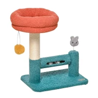 PawHut Árvore para Gatos Pequenos com Cama Removível Rolo com Sinos Poste Arranhador de Sisal Bola Suspensa e Brinquedo 37x25x45cm Azul e Laranja(m-1)