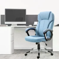Vinsetto Office Chair, Linen Fabric Desk Chair, Height Adjustable Computer Chair with Padded Armrests, Swivel Wheels and Tilt Function, Blue(m-12)