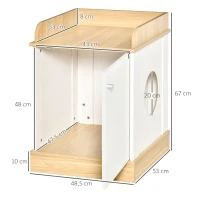 PawHut Casa para Gatos de Madeira Móvel Caixa de Areia para Gatos 2 em 1 com Bancada de Armazenamento Porta e Orifício de Entrada Lateral 48,5x53x67cm Branco e Carvalho(m-3)