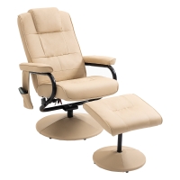 HOMCOM Poltrona de Massagem Elétrica com Banco para Apoiar os Pés Poltrona Relax Giratório Reclinável em até 145° com Controle Remoto e 10 Zonas de Massagem Estofado em PU 77x84x95cm Bege